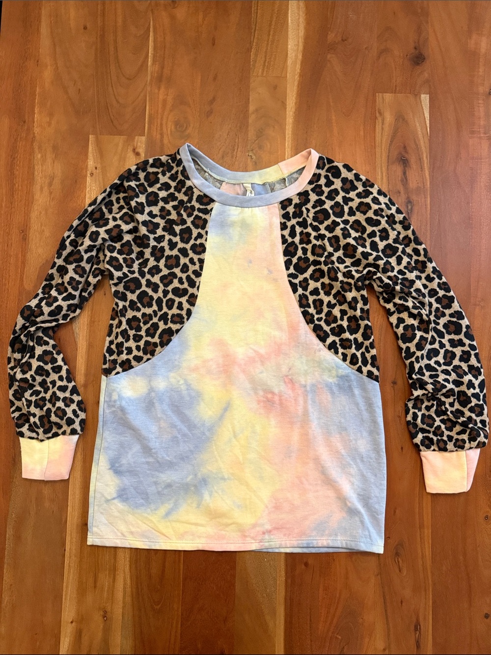 Multi-Color Tie-Dye & Leopard Print Raglan Top